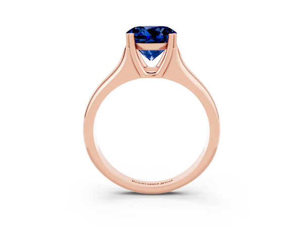 Rose gold Round Cut Blue Sapphire Solitaire Ring with Wide Band and Prong Setting
