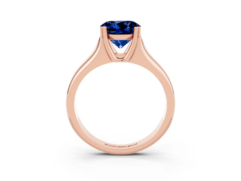 Rose gold Round Cut Blue Sapphire Solitaire Ring with Wide Band and Prong Setting_3