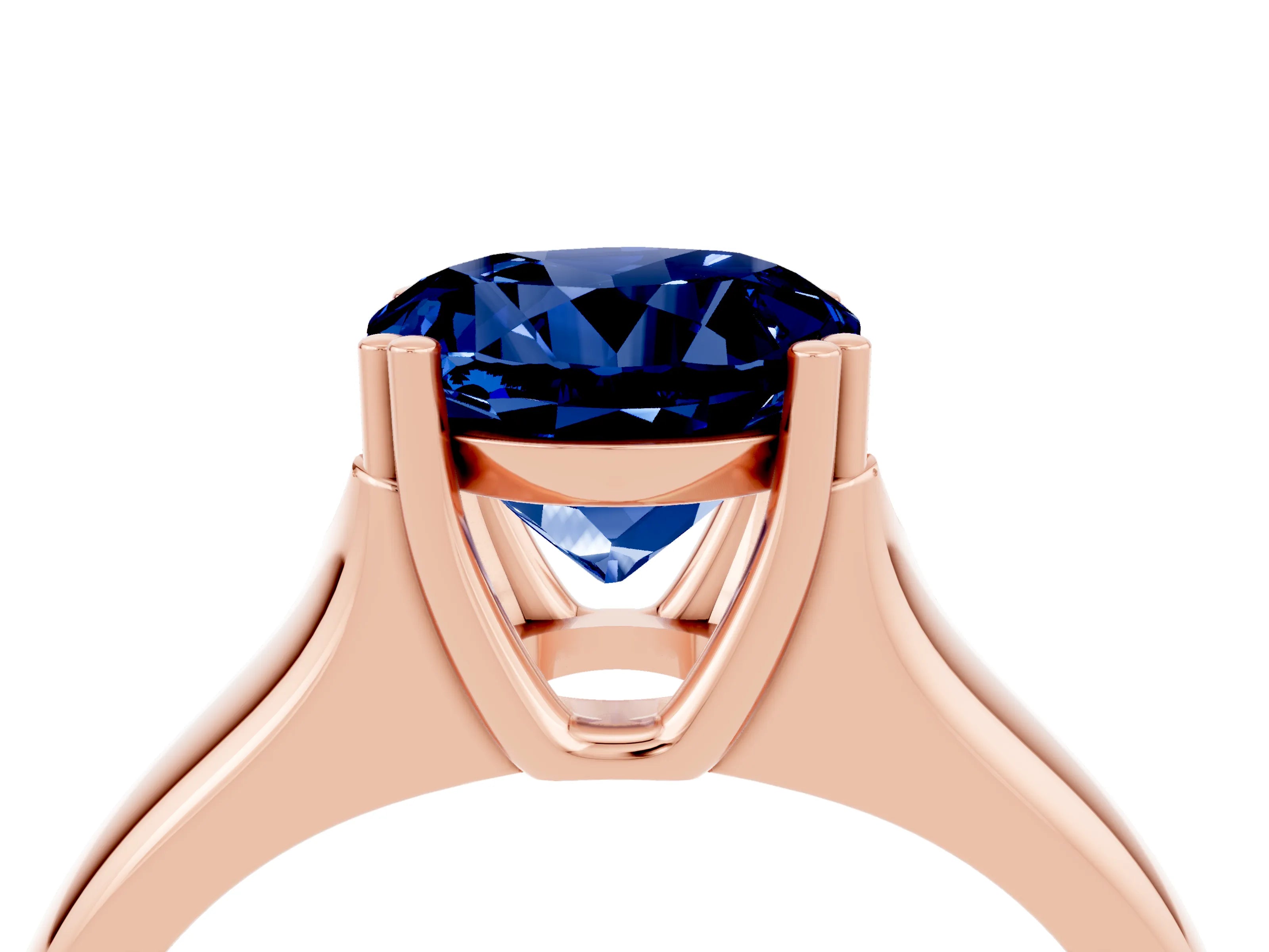 Rose gold Round Cut Blue Sapphire Solitaire Ring with Wide Band and Prong Setting_4