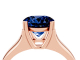 Rose gold Round Cut Blue Sapphire Solitaire Ring with Wide Band and Prong Setting_4