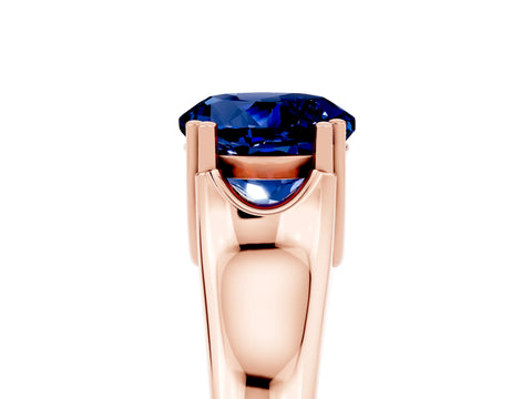Rose gold Round Cut Blue Sapphire Solitaire Ring with Wide Band and Prong Setting_5