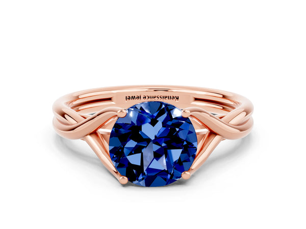 Rose gold Round Cut Blue Sapphire Solitaire Twist Band Prong Setting Ring