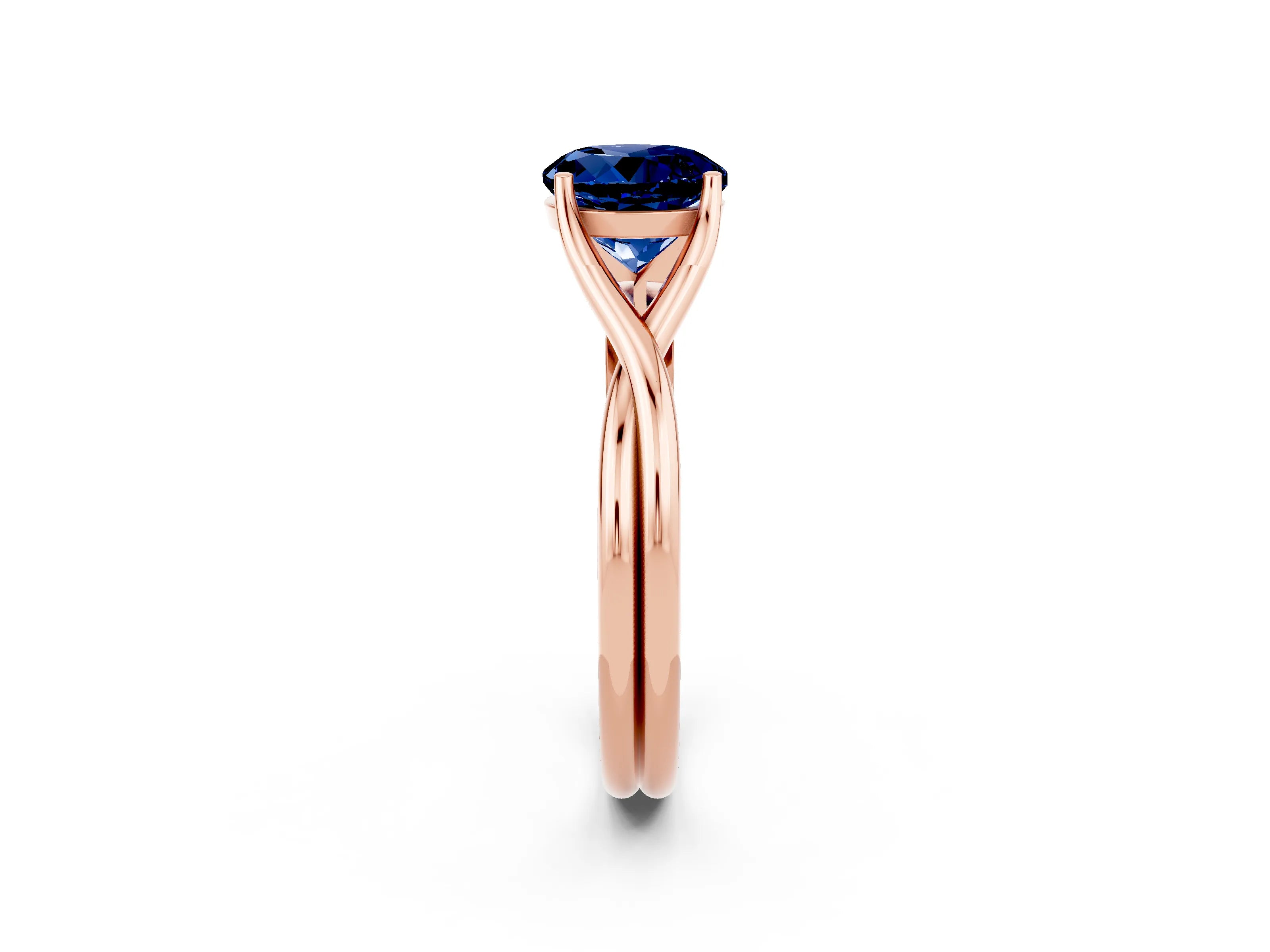 Rose gold Round Cut Blue Sapphire Solitaire Twist Band Prong Setting Ring_60