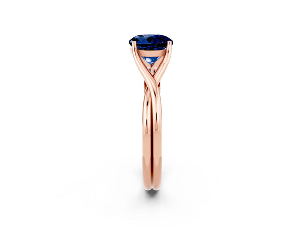Rose gold Round Cut Blue Sapphire Solitaire Twist Band Prong Setting Ring