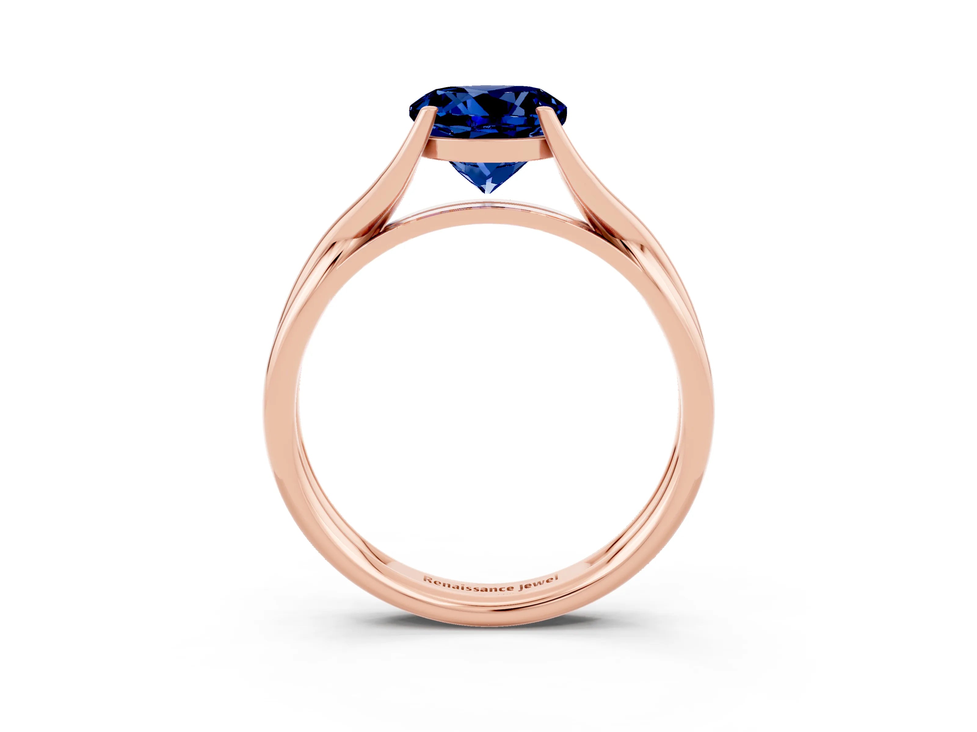 Rose gold Round Cut Blue Sapphire Solitaire Twist Band Prong Setting Ring_61
