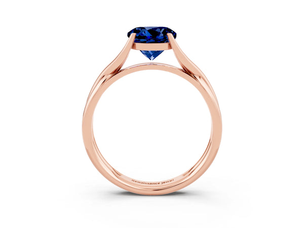 Rose gold Round Cut Blue Sapphire Solitaire Twist Band Prong Setting Ring