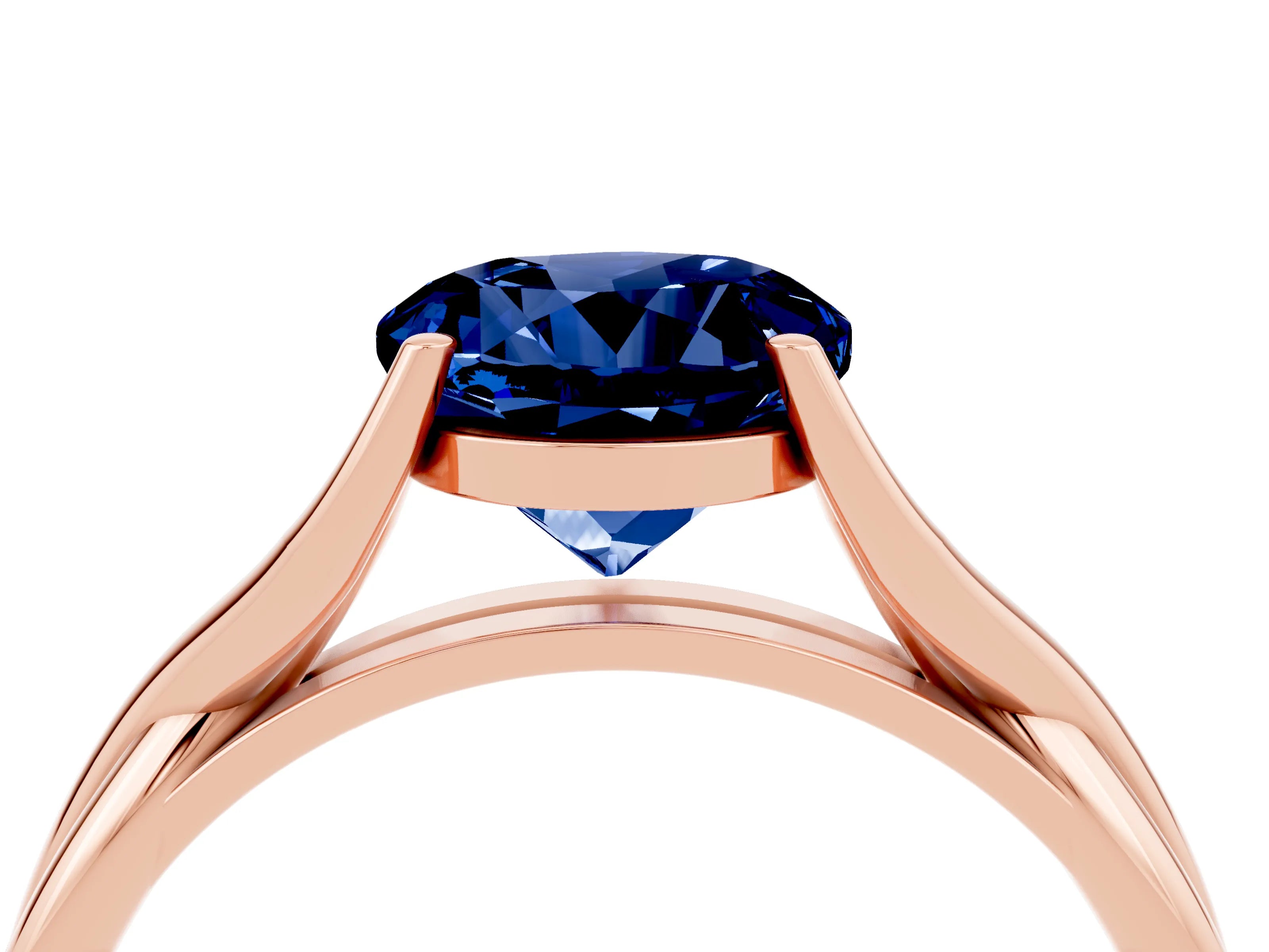 Rose gold Round Cut Blue Sapphire Solitaire Twist Band Prong Setting Ring_62