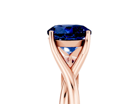 Rose gold Round Cut Blue Sapphire Solitaire Twist Band Prong Setting Ring_63