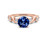 Rose gold Round Cut Blue Sapphire Solitaire Twisted Band with Round  Accents and Prong Setting_12