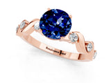 Rose gold Round Cut Blue Sapphire Solitaire Twisted Band with Round  Accents and Prong Setting_13