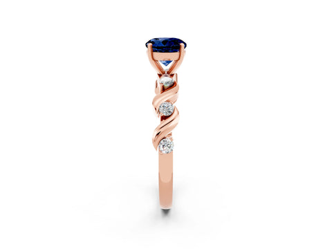 Rose gold Round Cut Blue Sapphire Solitaire Twisted Band with Round  Accents and Prong Setting_14