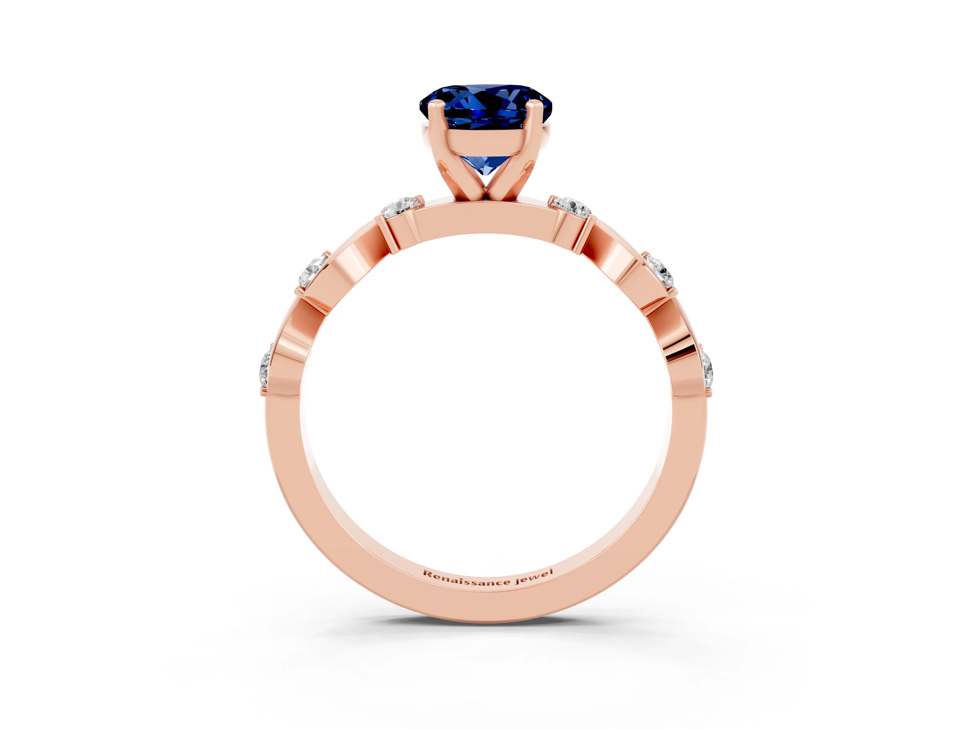 Rose gold Round Cut Blue Sapphire Solitaire Twisted Band with Round  Accents and Prong Setting_15