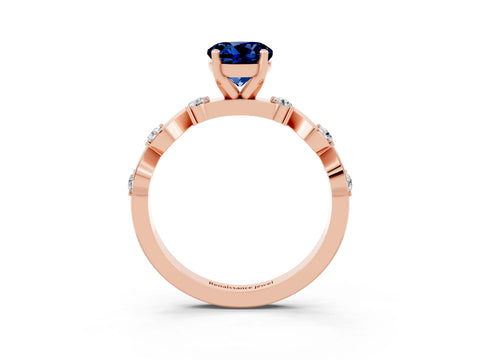 Rose gold Round Cut Blue Sapphire Solitaire Twisted Band with Round  Accents and Prong Setting_15