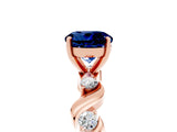 Rose gold Round Cut Blue Sapphire Solitaire Twisted Band with Round  Accents and Prong Setting_17
