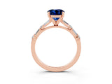 Rose gold Round Cut Blue Sapphire Solitaire with Side Baguettes and Channel Set Band_3