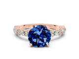 Rose gold Round Cut Blue Sapphire Solitaire with Side Stones, Pave Band, Four-Prong Setting_36