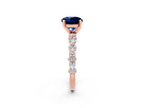 Rose gold Round Cut Blue Sapphire Solitaire with Side Stones, Pave Band, Four-Prong Setting_38