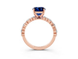 Rose gold Round Cut Blue Sapphire Solitaire with Side Stones, Pave Band, Four-Prong Setting_39