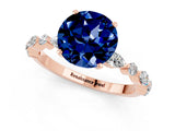 Rose gold Round Cut Blue Sapphire Solitaire with Side Stones on a Pavé Band and Four-Prong Setting_1