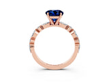 Rose gold Round Cut Blue Sapphire Solitaire with Side Stones on a Pavé Band and Four-Prong Setting_3