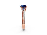 Rose gold Round Cut Blue Sapphire Split Shank Engagement Ring with Pavé Band_2