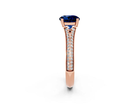 Rose gold Round Cut Blue Sapphire Split Shank Engagement Ring with Pavé Band_2