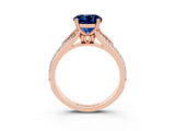 Rose gold Round Cut Blue Sapphire Split Shank Engagement Ring with Pavé Band_3