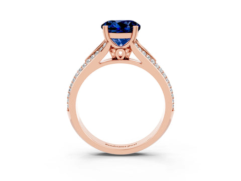 Rose gold Round Cut Blue Sapphire Split Shank Engagement Ring with Pavé Band_3