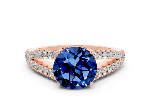 Rose gold Round Cut Blue Sapphire Split Shank Pavé Engagement Ring with Four-Prong Setting_12
