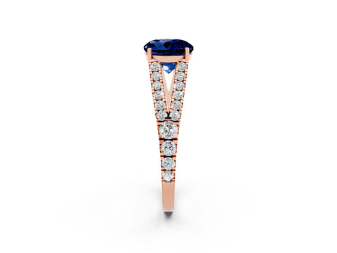 Rose gold Round Cut Blue Sapphire Split Shank Pavé Engagement Ring with Four-Prong Setting_14