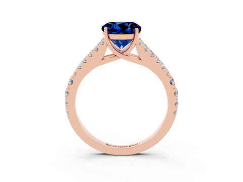 Rose gold Round Cut Blue Sapphire Split Shank Pavé Engagement Ring with Four-Prong Setting_15