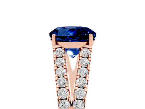 Rose gold Round Cut Blue Sapphire Split Shank Pavé Engagement Ring with Four-Prong Setting_17
