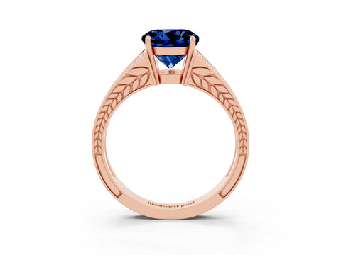 Rose gold Round Cut Blue Sapphire Split Shank Ring with Pavé Band and Four-Prong Setting_3