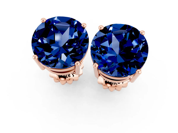 Rose gold Round Cut Blue Sapphire Stud Earrings
