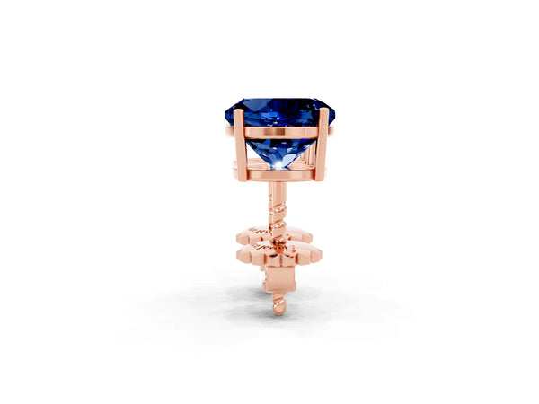 Rose gold Round Cut Blue Sapphire Stud Earrings