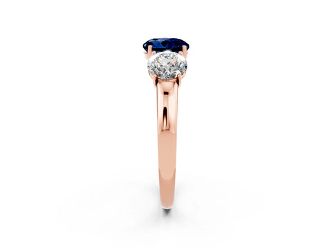 Rose gold Round Cut Blue Sapphire Three-Stone Ring with Four-Prong Setting and Classic Band_2