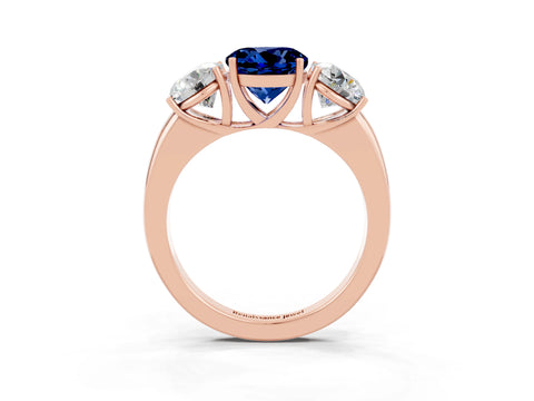 Rose gold Round Cut Blue Sapphire Three-Stone Ring with Four-Prong Setting and Classic Band_3