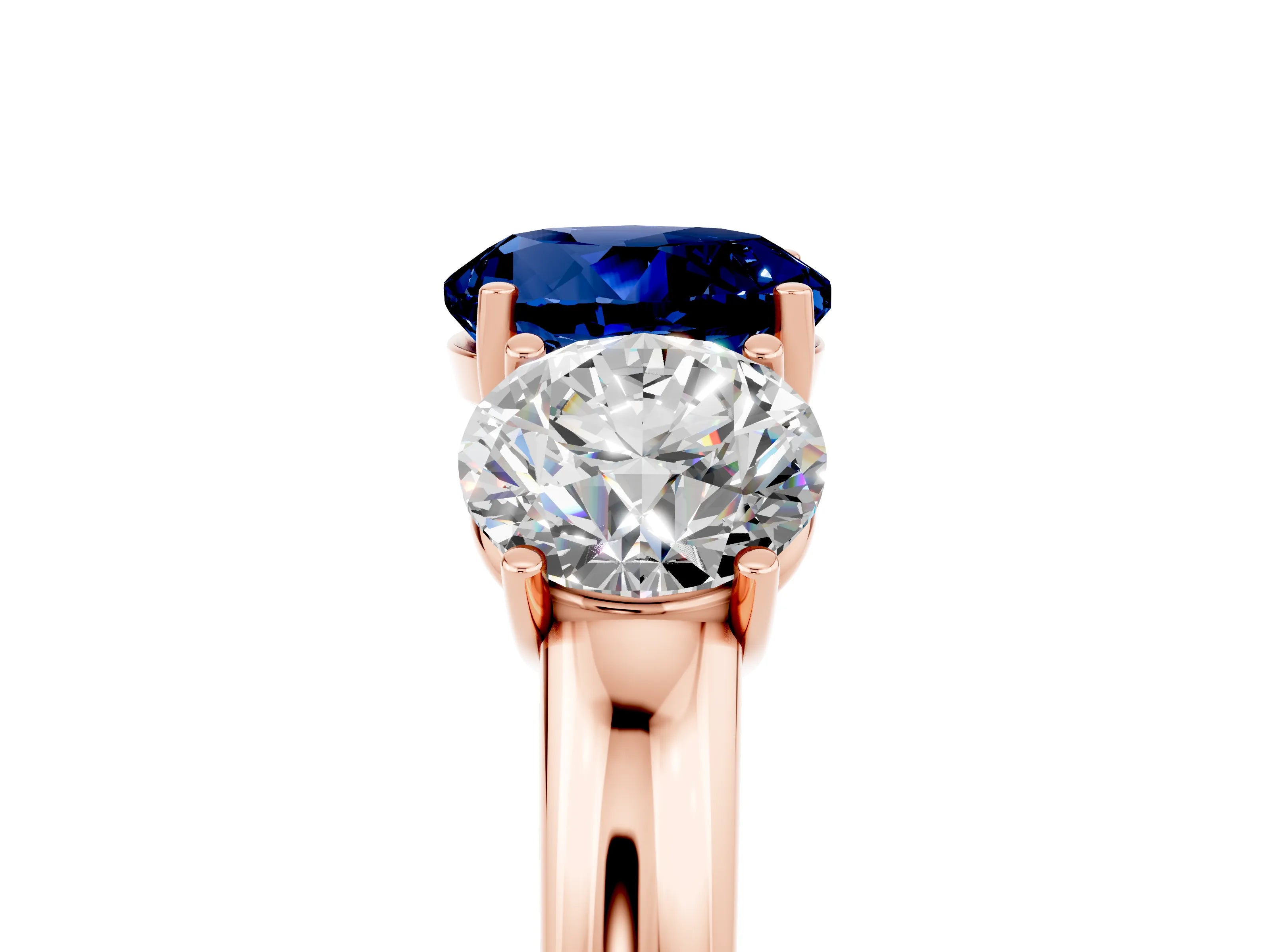 Rose gold Round Cut Blue Sapphire Three-Stone Ring with Four-Prong Setting and Classic Band_5