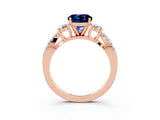 Rose gold Round Cut Blue Sapphire Three-Stone Ring with Pavé Split Shank and Four-Prong Setting_3
