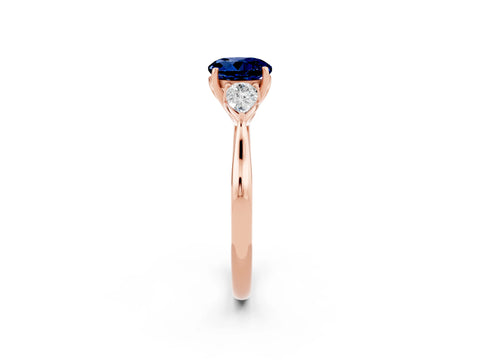 Rose gold Round Cut Blue Sapphire Three-Stone Ring with Pear Side Stones and Four-Prong Setting_14