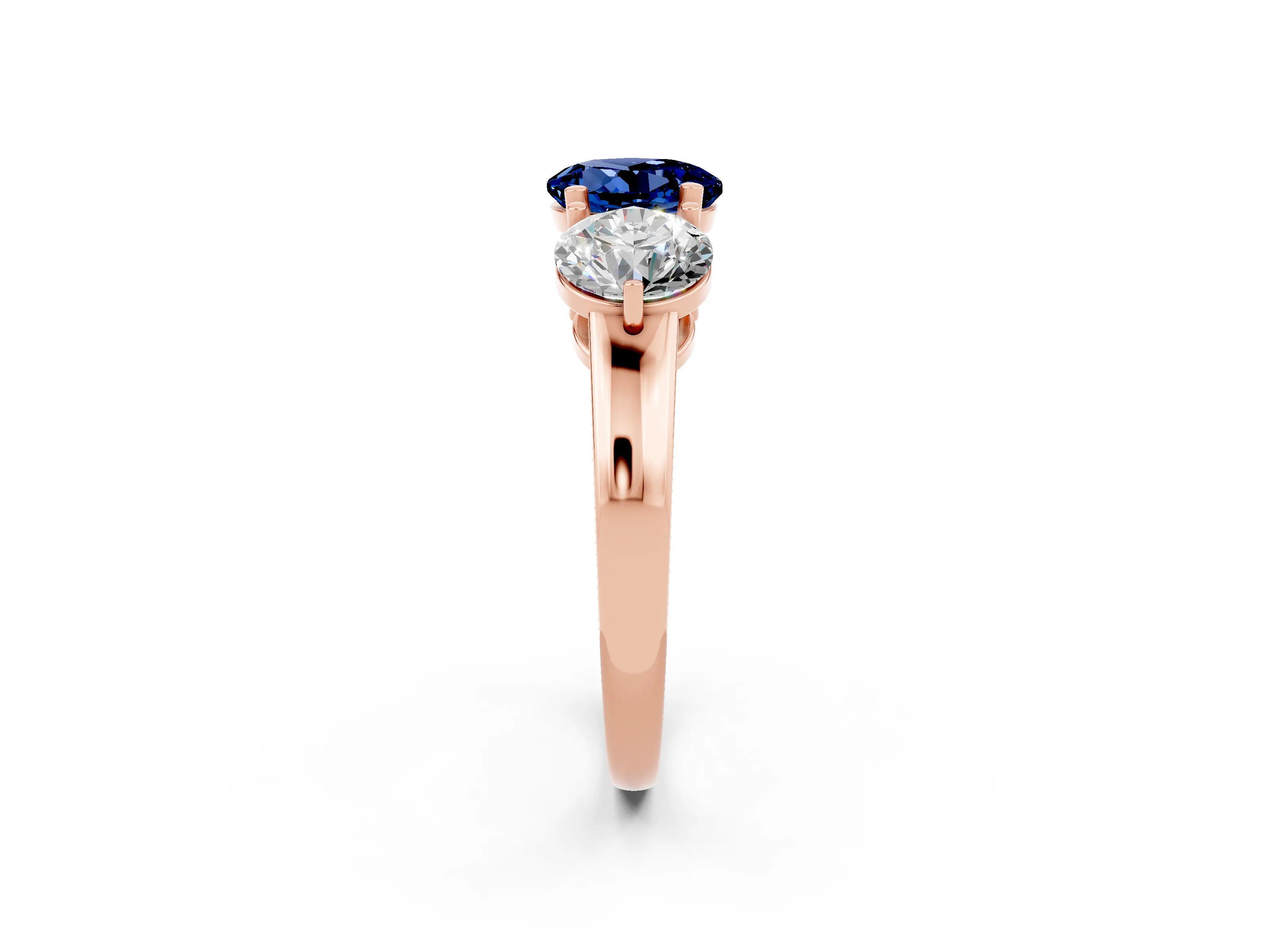 Rose gold Round Cut Blue Sapphire Three-Stone Ring with Prong Setting and Classic Band_2