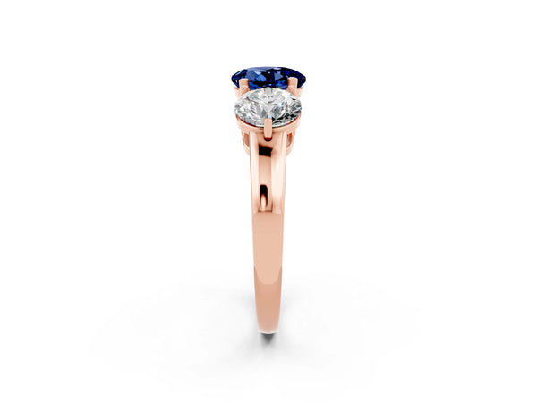 Rose gold Round Cut Blue Sapphire Three-Stone Ring with Prong Setting and Classic Band
