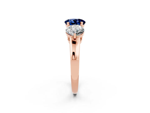 Rose gold Round Cut Blue Sapphire Three-Stone Ring with Prong Setting and Classic Band_2