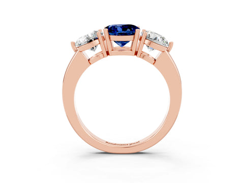 Rose gold Round Cut Blue Sapphire Three-Stone Ring with Prong Setting and Classic Band_3