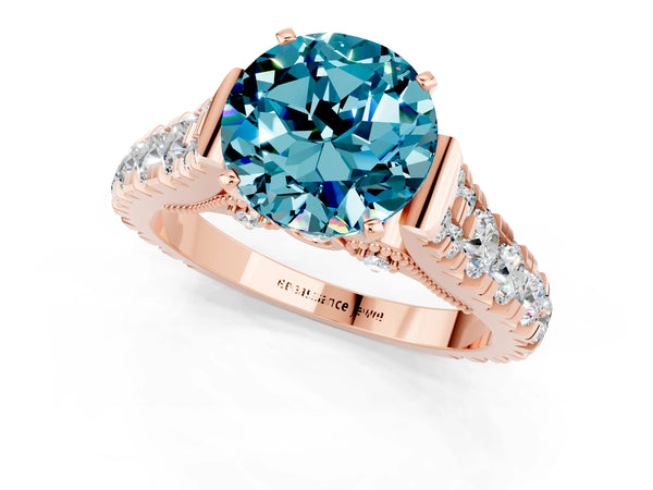Rose gold Round Cut Blue Topaz Classic Solitaire Ring with Pavé Band and Four-Prong Setting