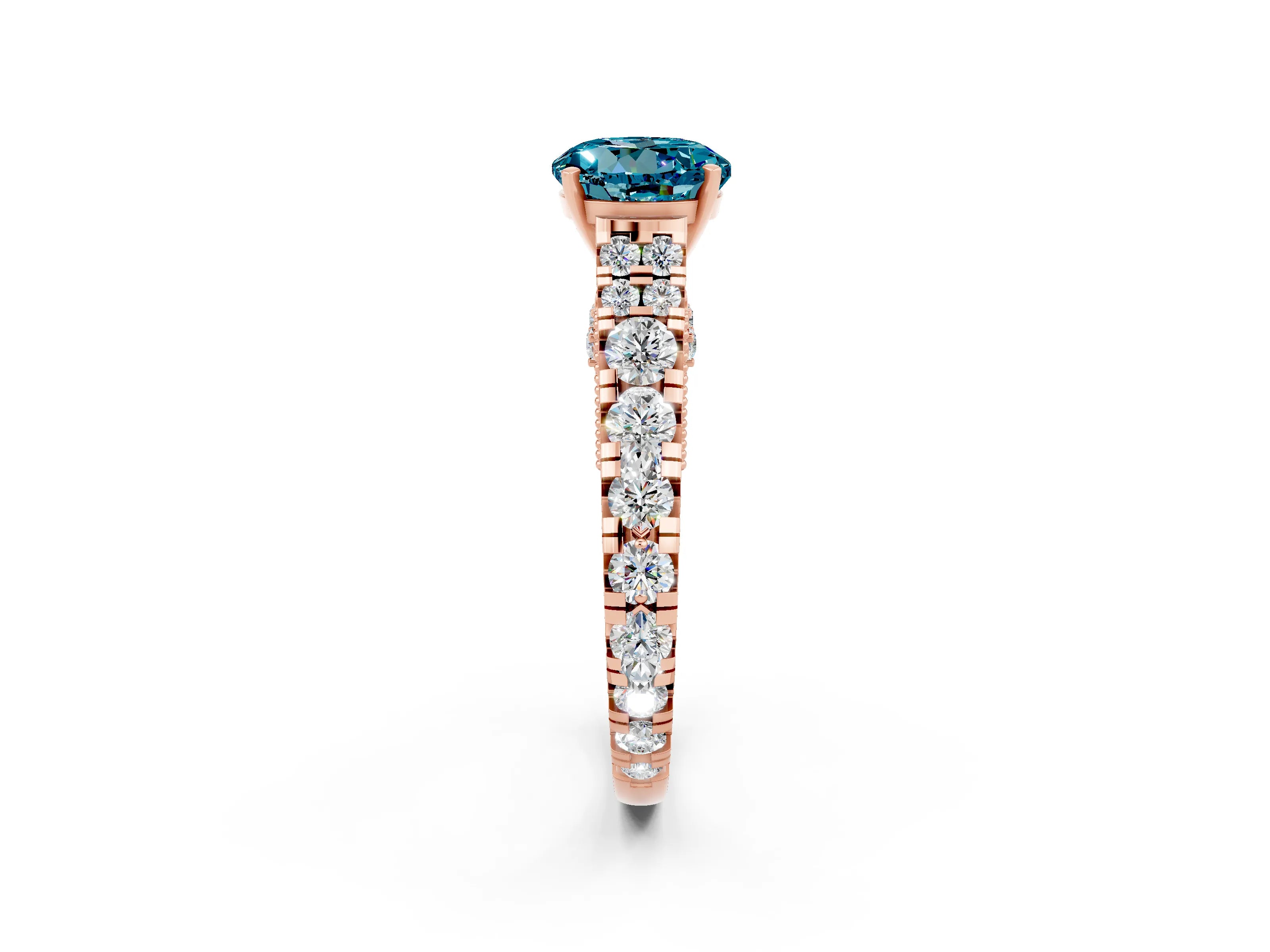 Rose gold Round Cut Blue Topaz Classic Solitaire Ring with Pavé Band and Four-Prong Setting_2