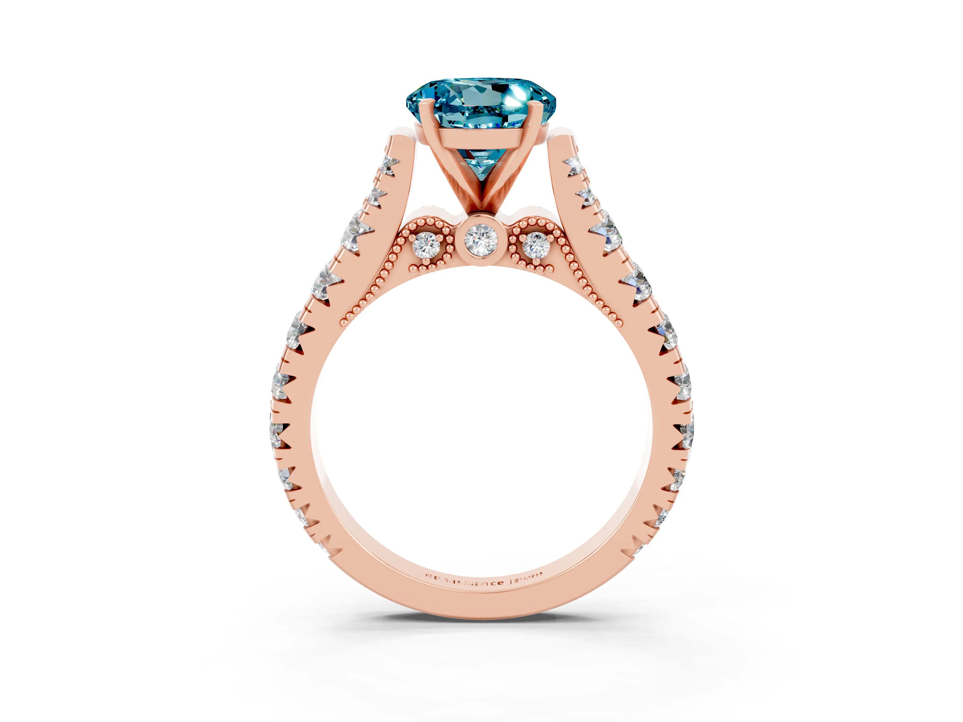 Rose gold Round Cut Blue Topaz Classic Solitaire Ring with Pavé Band and Four-Prong Setting_3