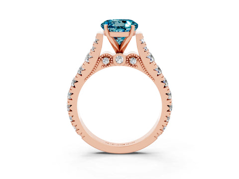 Rose gold Round Cut Blue Topaz Classic Solitaire Ring with Pavé Band and Four-Prong Setting_3