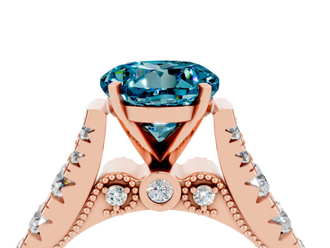 Rose gold Round Cut Blue Topaz Classic Solitaire Ring with Pavé Band and Four-Prong Setting_4