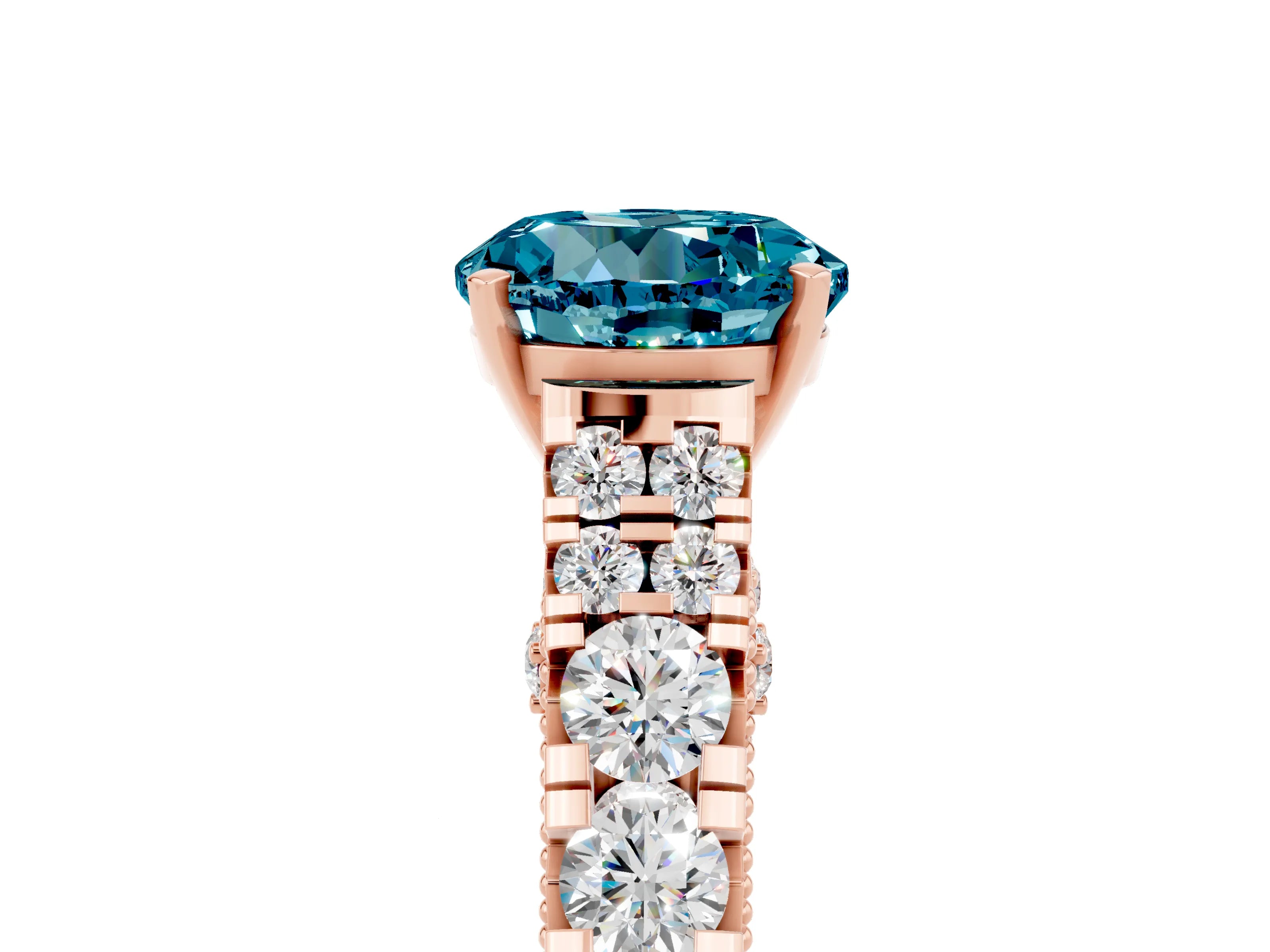 Rose gold Round Cut Blue Topaz Classic Solitaire Ring with Pavé Band and Four-Prong Setting_5
